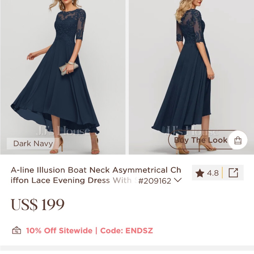JJs House Navy Asymmetrical Lace Evening Dress